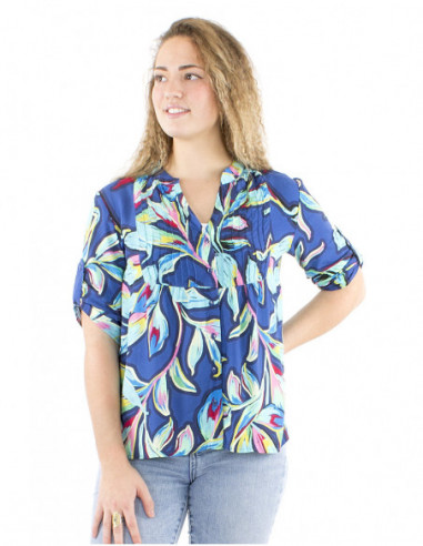 Boho blouse colorful print and gathers