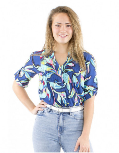 Boho blouse colorful print and gathers