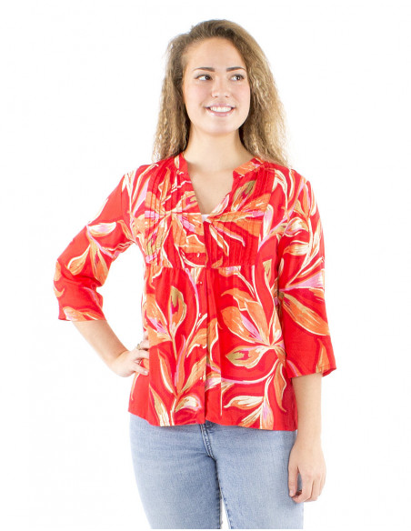 Boho blouse colorful print and gathers