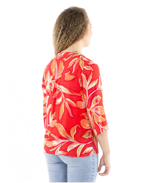 Boho blouse colorful print and gathers