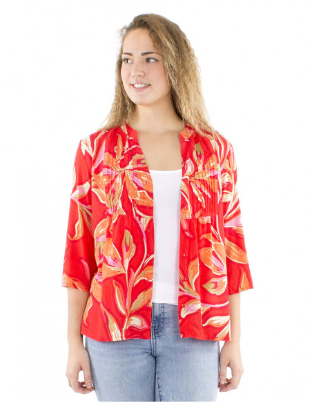 Boho blouse colorful print and gathers