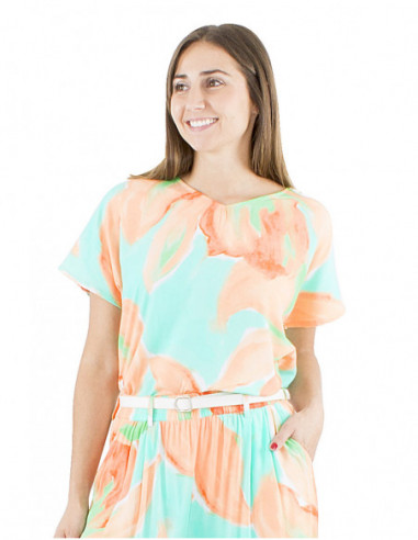 Fluid top round neck orchid pattern