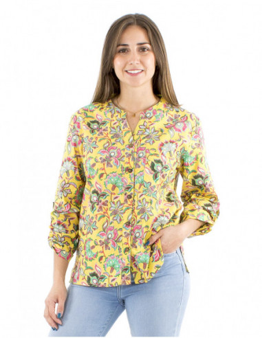 Boho cotton blouse flowery pattern