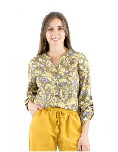 Boho cotton blouse flowery pattern