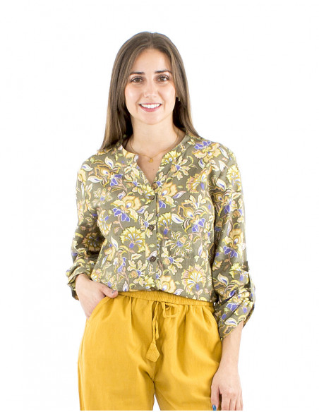 Boho cotton blouse flowery pattern