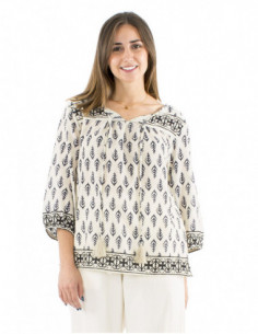 Chemisier coton avec liens motif indien 2