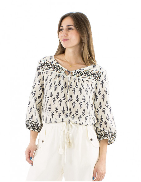 Chemisier femme coton avec liens motif indien