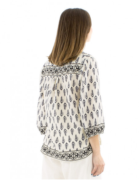 Chemisier estival coton avec liens motif indien