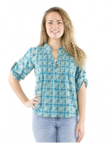 Ethnic cotton blouse adjustable sleeves