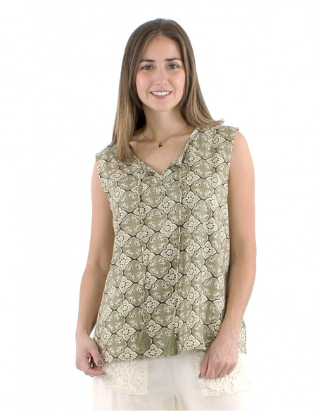 Ethnic cotton top shortsleeves and laces