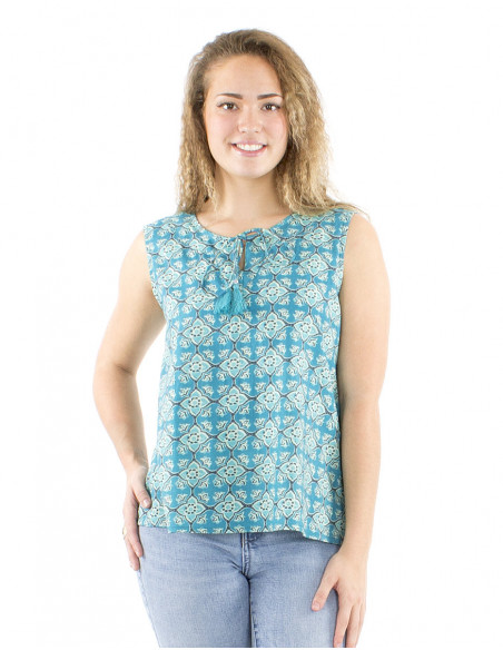 Débardeur bleu turquoise en coton avec liens