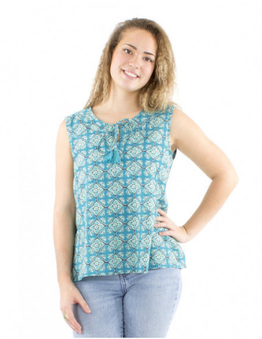 Top ethnique été femme en coton avec liens
