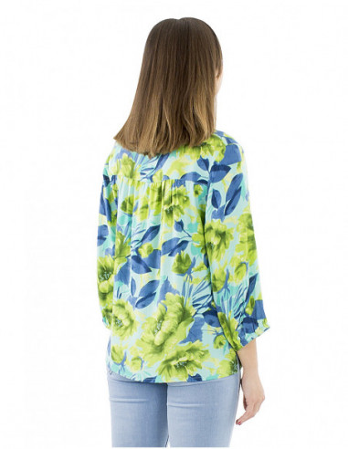 Peony pattern fluid large cut blouse