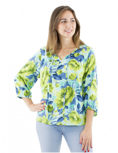 Peony pattern fluid large cut blouse