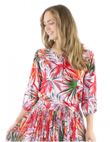 Colorful tropical blouse with laces