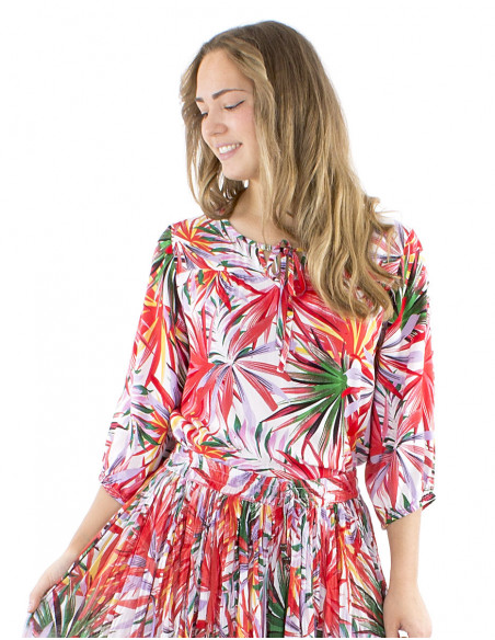 Colorful tropical blouse with laces