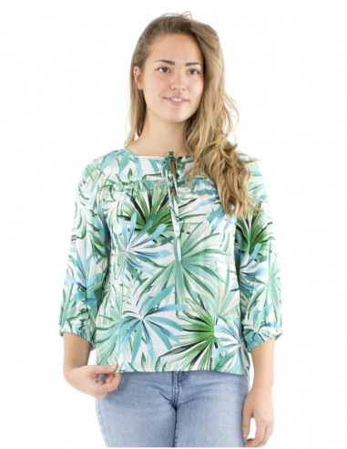 Colorful tropical blouse with laces