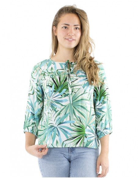 Colorful tropical blouse with laces