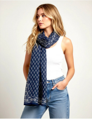 Foulard bohème bleu oversize motif ethnique