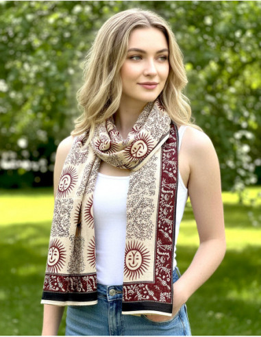 Foulard écru bohème motif indiens