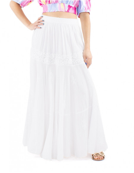 Hand embroidered cotton boho skirt