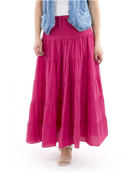Long boho cotton skirt with ruffles