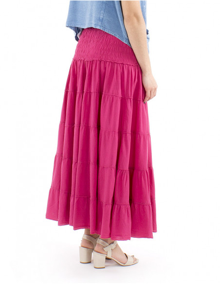 Long boho cotton skirt with ruffles