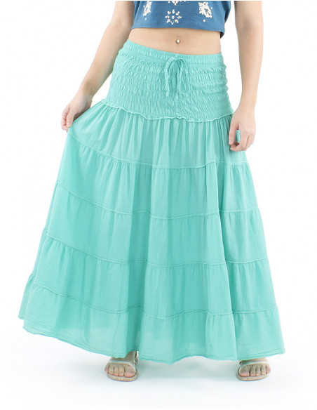 Long boho cotton skirt with ruffles