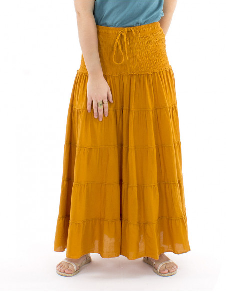 Long boho cotton skirt with ruffles