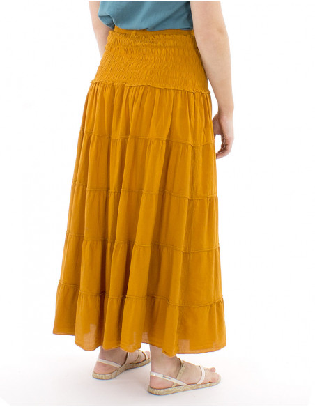 Long boho cotton skirt with ruffles