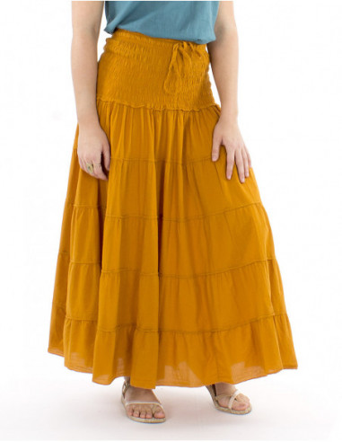 Long boho cotton skirt with ruffles