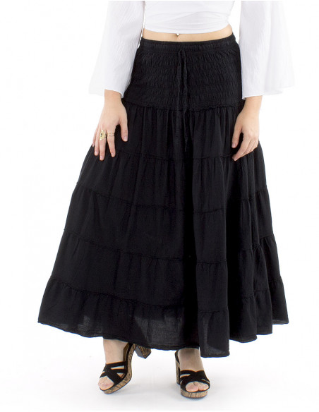 Long boho cotton skirt with ruffles