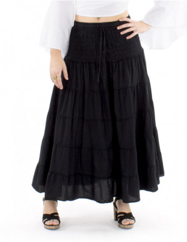 Long boho cotton skirt with ruffles
