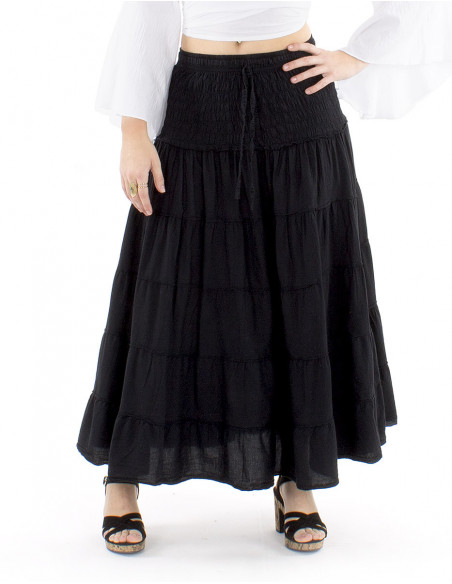 Long boho cotton skirt with ruffles