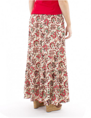 Long skirt flowery pattern elastic waist