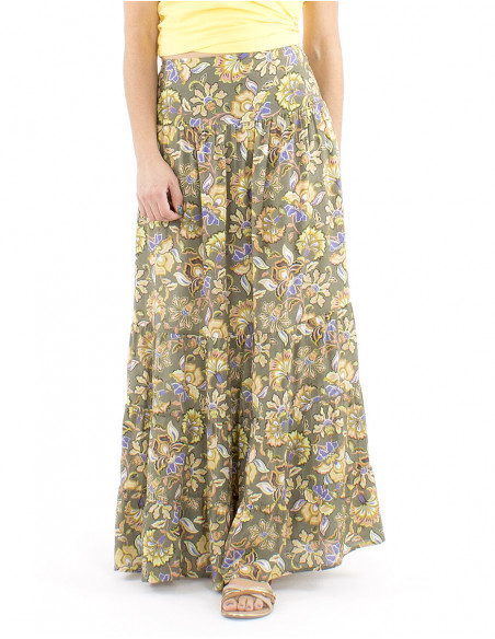 Jupe longue à fleurs taille élastique