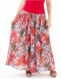 Jupe longue coton plissée motif tropical