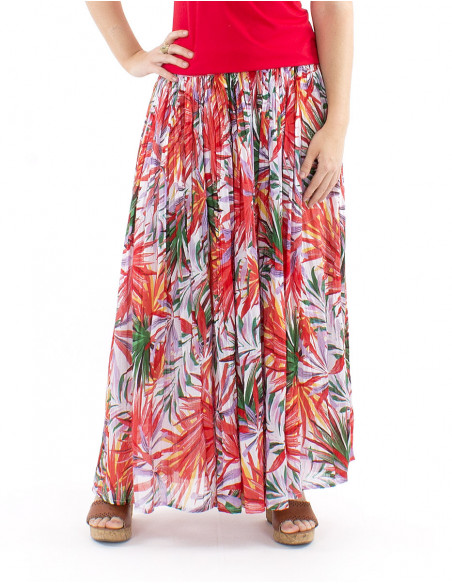 Long tropical pleated cotton skirt