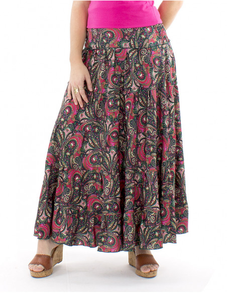 Long sari printed skirt with ruffles