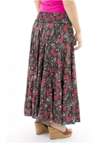 Long sari printed skirt with ruffles