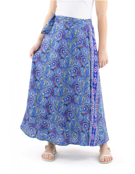 Jupe longue portefeuille motif indien