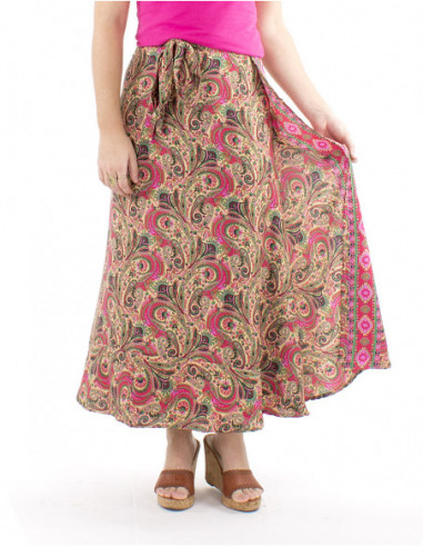 Jupe longue portefeuille motif indien