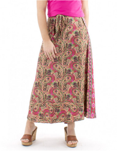 Jupe longue portefeuille motif indien