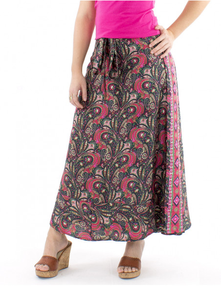 Jupe longue portefeuille motif indien
