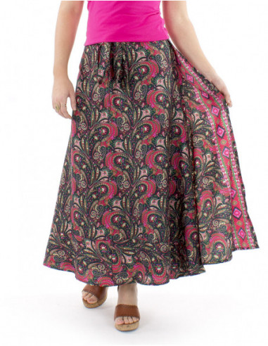 Jupe longue portefeuille motif indien