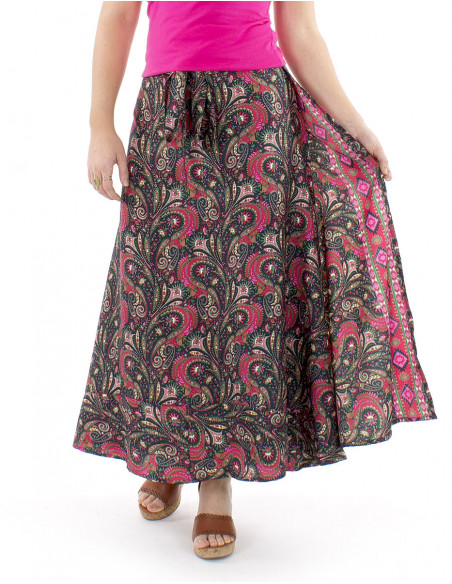 Jupe longue portefeuille motif indien