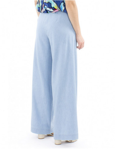 Wide leg denim pants with belt