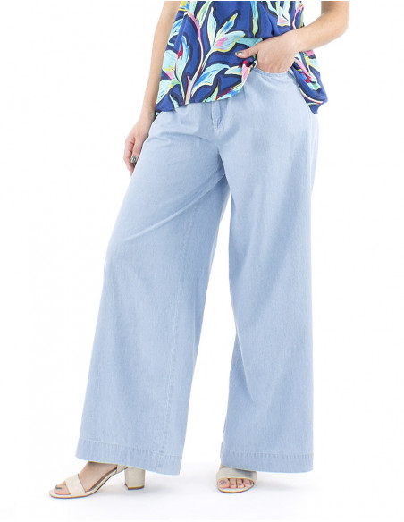 Wide leg denim pants with belt