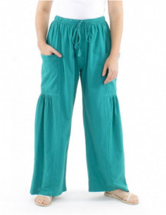 Pantalon bohème coton poches et fronces 2