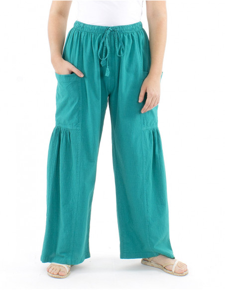 Pantalon bohème coton poches et fronces